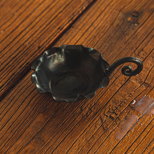 Hand Forged Iron Bowl Tabletop Candle Holder With Handle