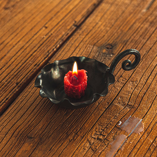 Hand Forged Iron Bowl Tabletop Candle Holder With Handle