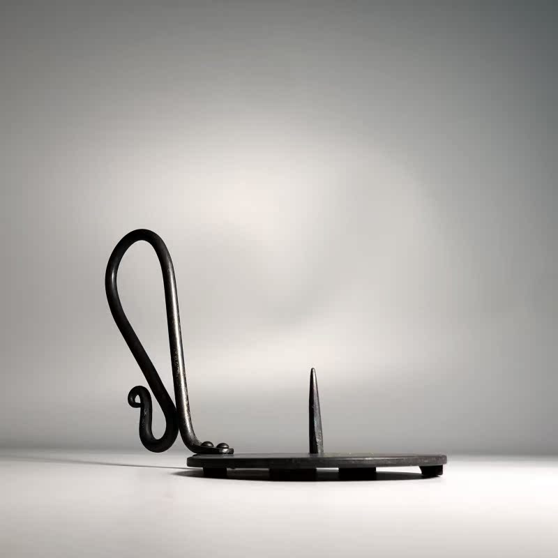 Hand Forged Iron Bowl Tabletop Taper Candlestick With Handle