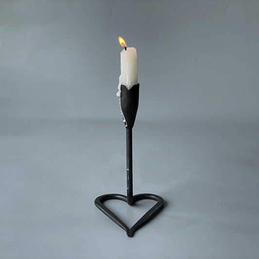 Hand Forged Iron Heart Shape Tabletop Candlestick