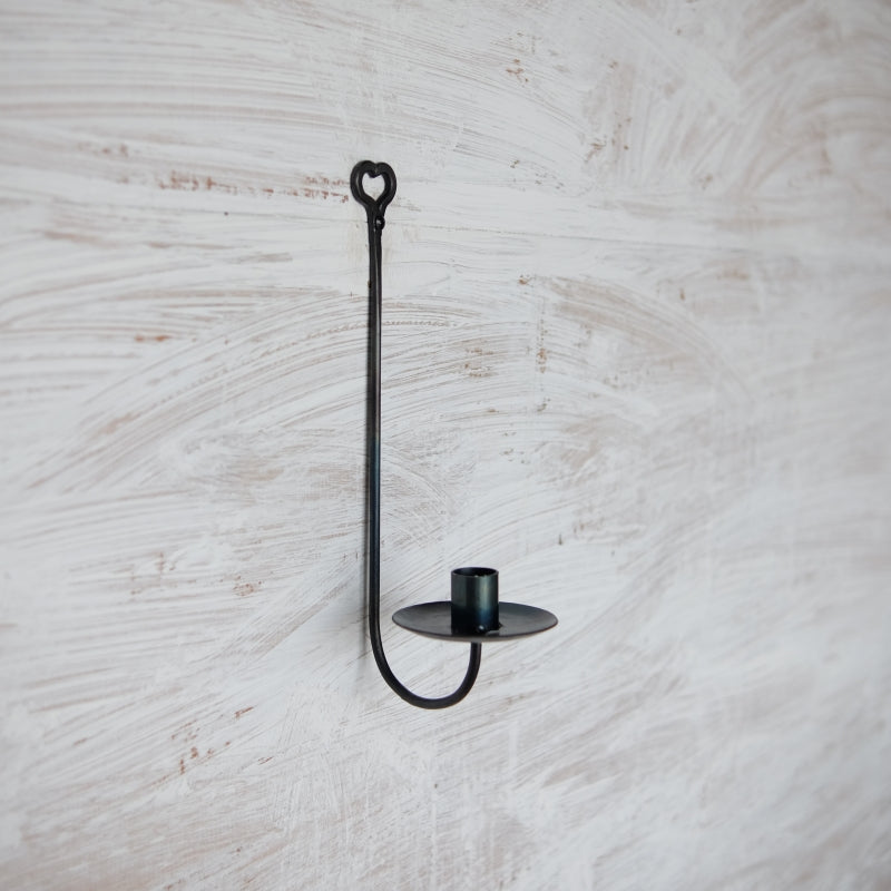 Hand Forged Iron Heart Wall-Mounted Candlestick