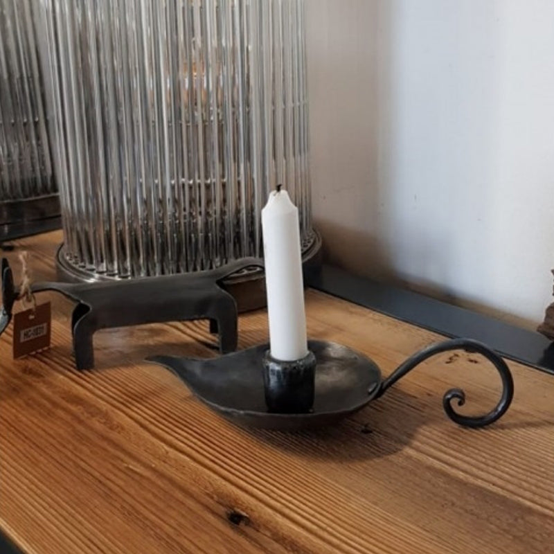 Hand Forged Iron Leaf Bowl Tabletop Candlestick With Handle