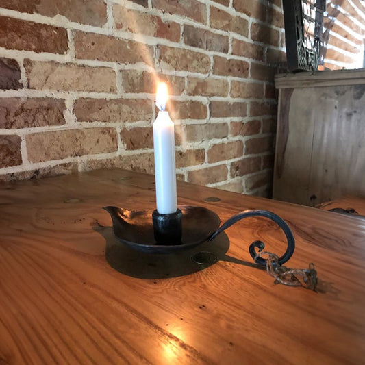 Hand Forged Iron Leaf Bowl Tabletop Candlestick With Handle