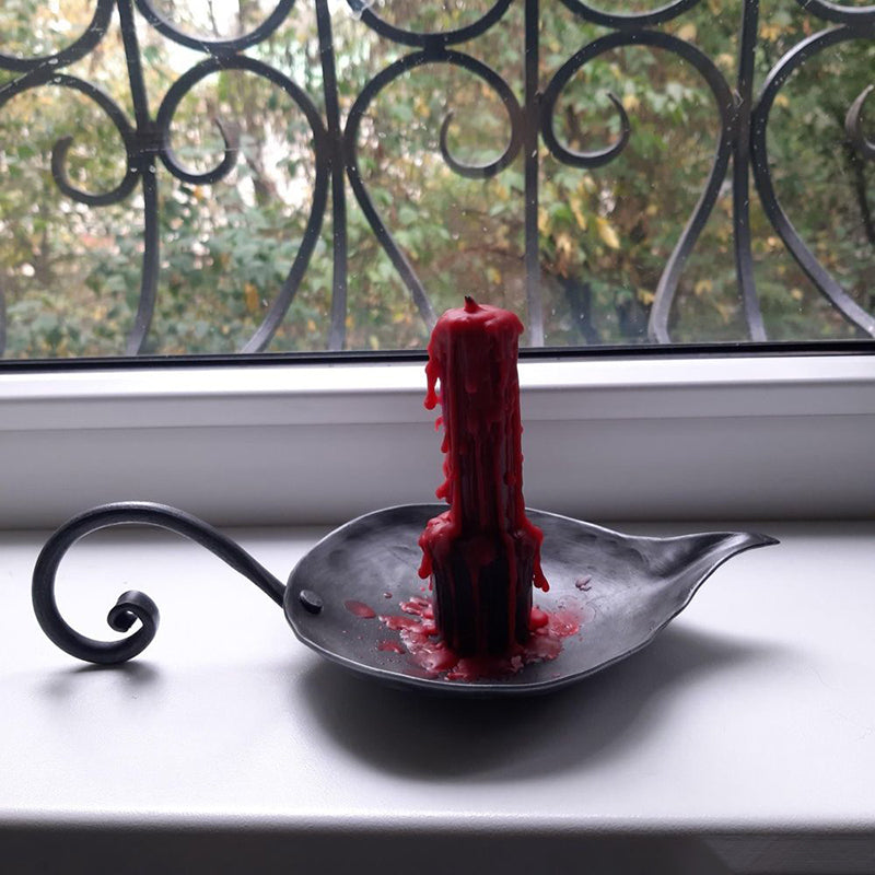 Hand Forged Iron Leaf Bowl Tabletop Candlestick With Handle