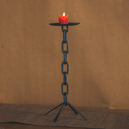 Hand Forged Iron Stand With Chain Candle Holder
