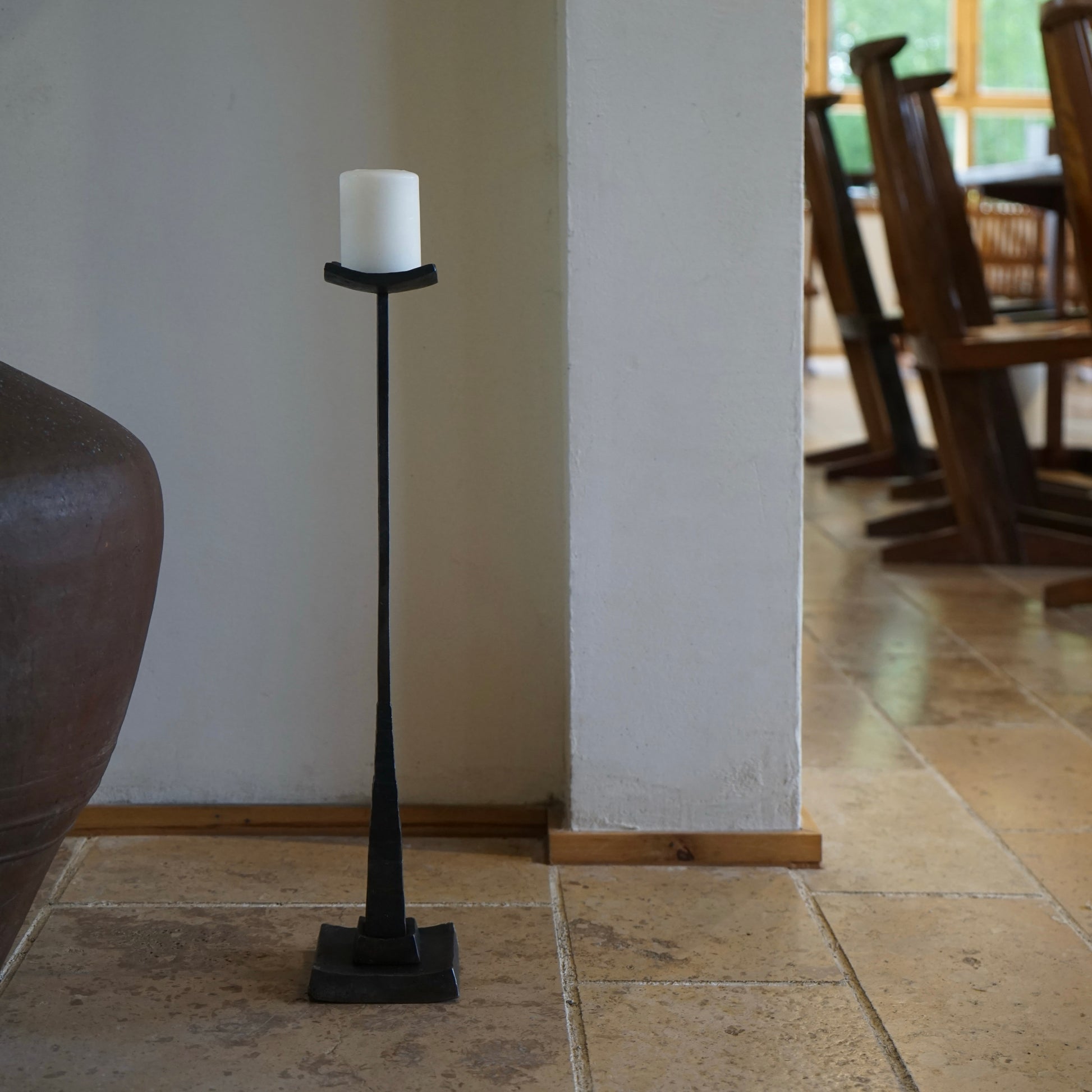 Hand Forged Iron Tall Tabletop Or Floor Candle Holder