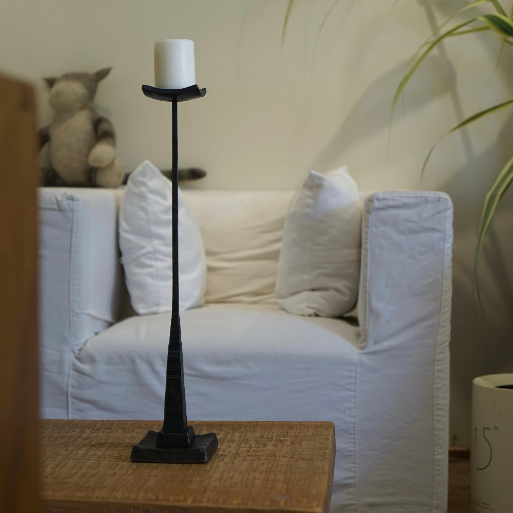 Hand Forged Iron Tall Tabletop Or Floor Candle Holder