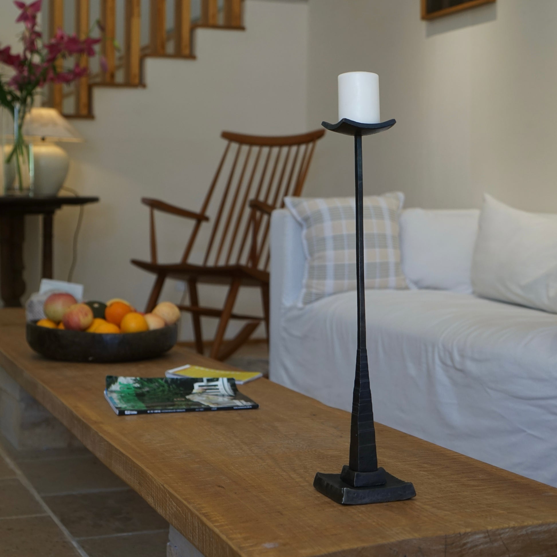 Hand Forged Iron Tall Tabletop Or Floor Candle Holder