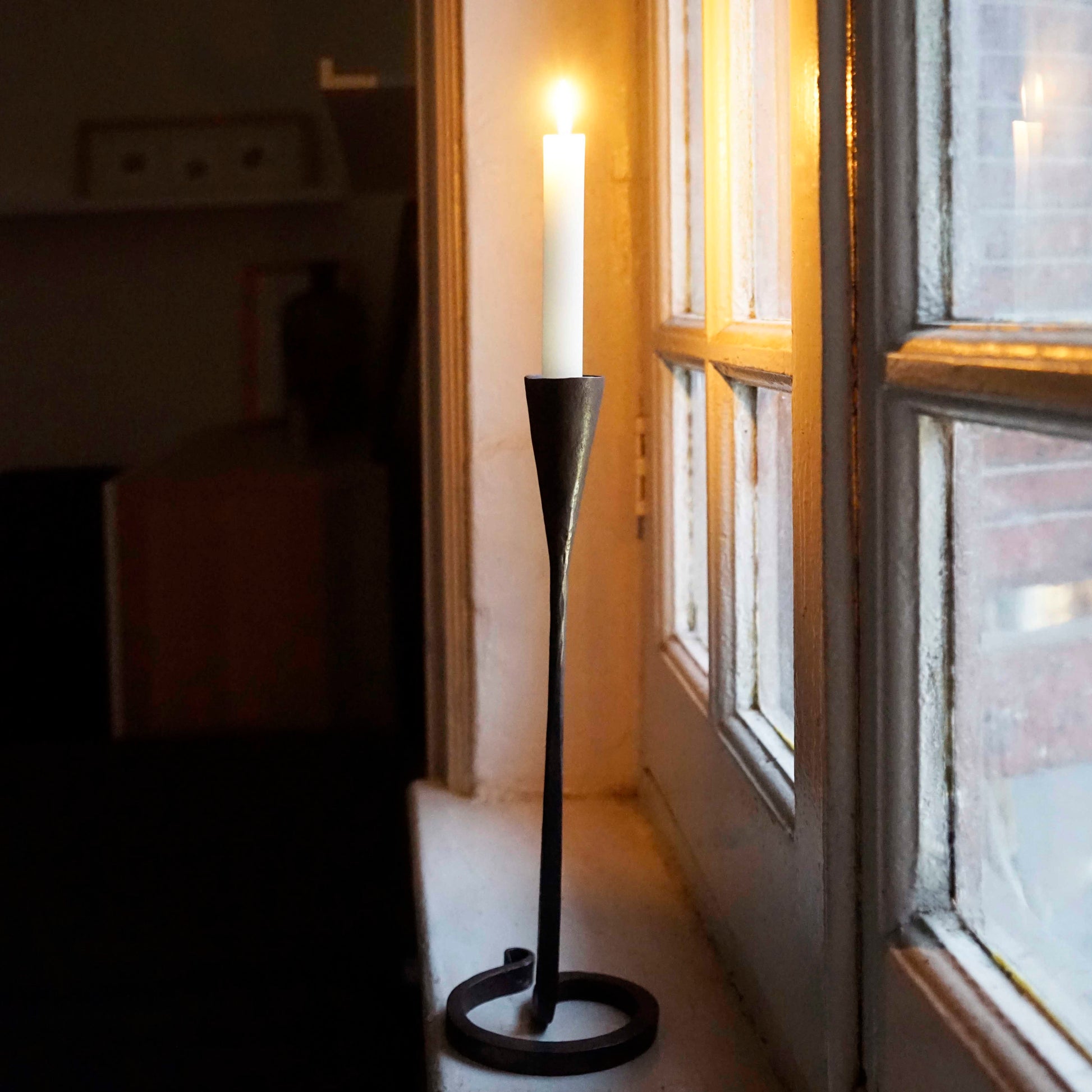 Hand Forged Iron Tall Tabletop Taper Candle Holder