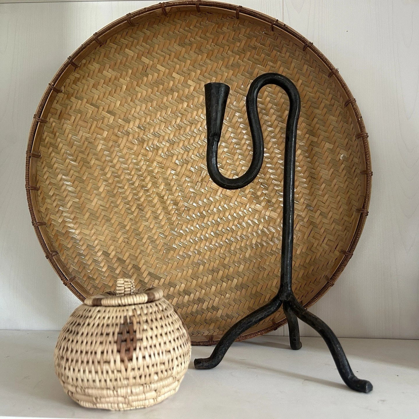 Hand Forged Iron Triangle Tabletop Taper Candle Holder