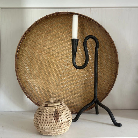 Hand Forged Iron Triangle Tabletop Taper Candle Holder