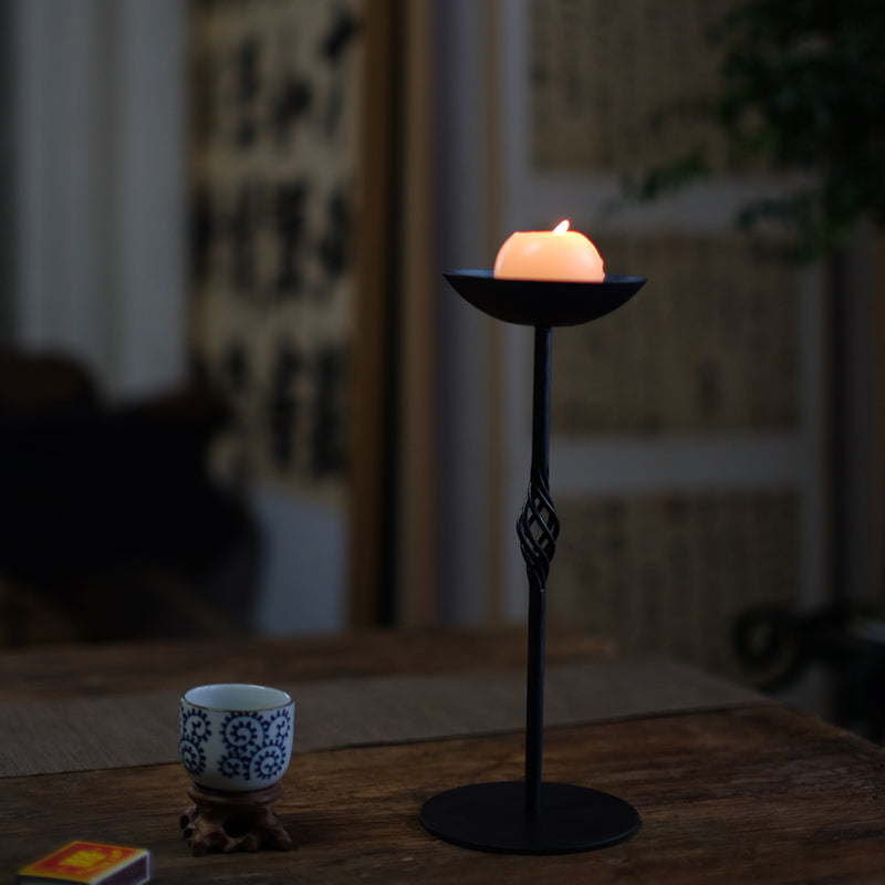 Hand Forged Iron Twist Tealight Pillar Tabletop Candle Holder