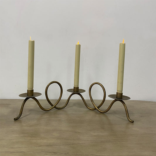 Hand Forged Iron Vintage Candelabra 3 Taper Candles
