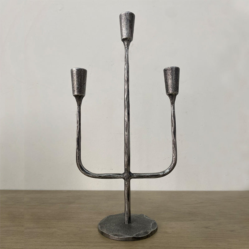 Hand Forged Iron Vintage Candelabra 3 Taper Candles