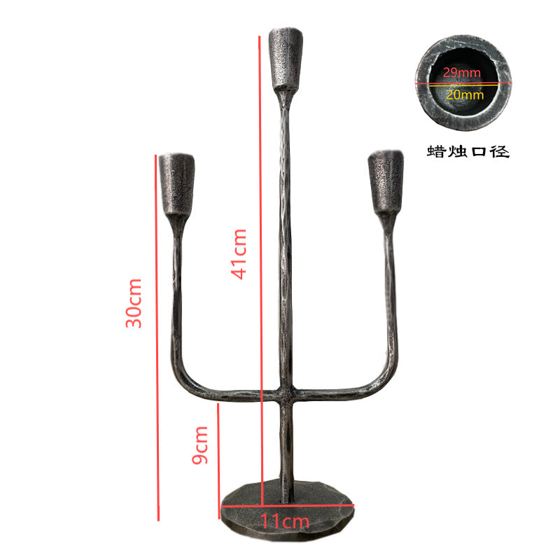 Hand Forged Iron Vintage Candelabra 3 Taper Candles