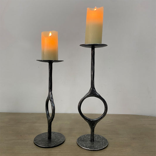 Hand Forged Iron Vintage Round Tabletop Candle Holder