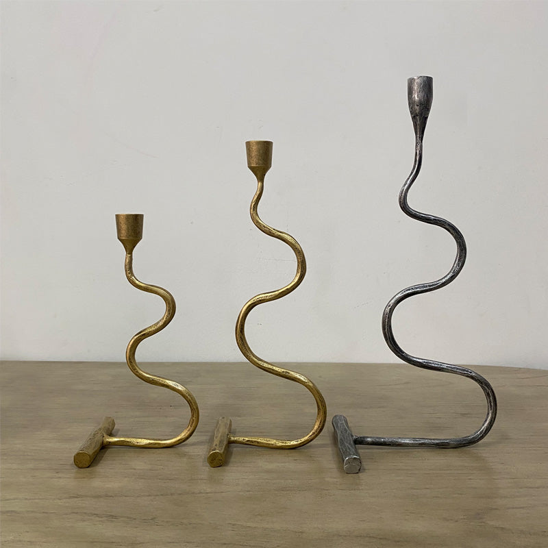 Hand Forged Iron Vintage Standing Wavy Style Candle Holder
