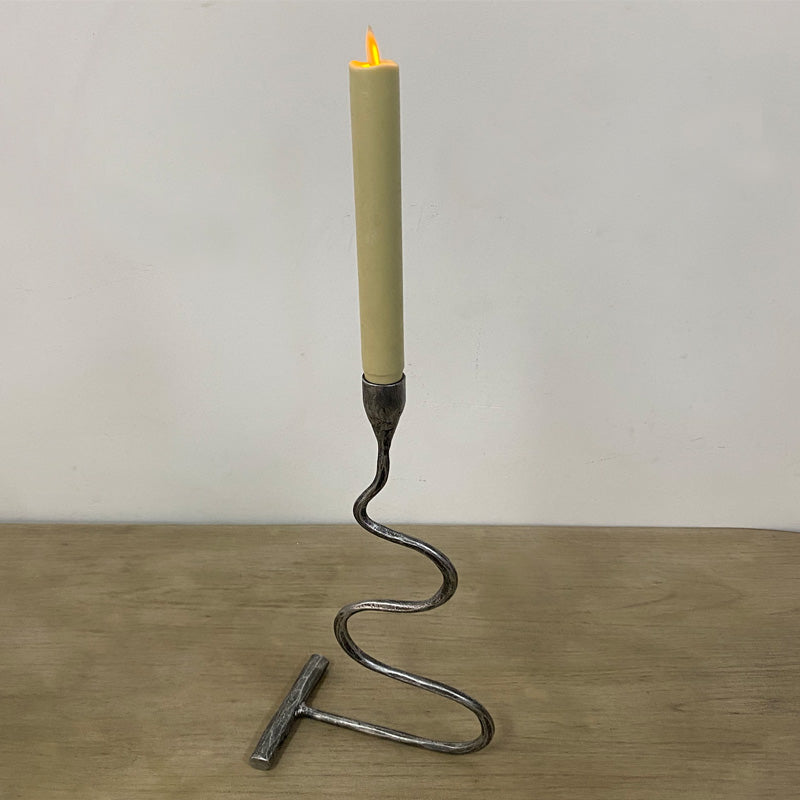 Hand Forged Iron Vintage Standing Wavy Style Candle Holder