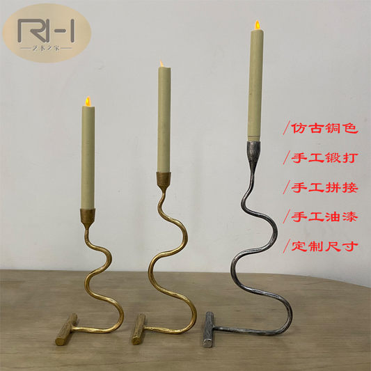 Hand Forged Iron Vintage Standing Wavy Style Candle Holder
