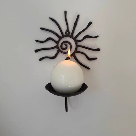 Hand Forged Iron Vintage Sunflower Wall Candle Holder