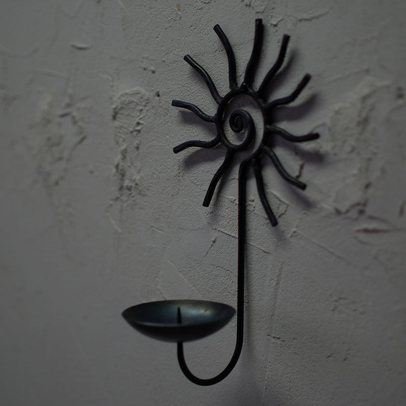Hand Forged Iron Vintage Sunflower Wall Candle Holder