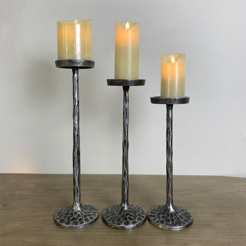 Hand Forged Iron Vintage Standing Candle Holder Set of 3