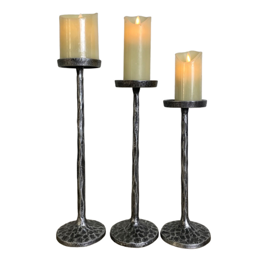 Hand Forged Iron Vintage Standing Candle Holder Set of 3