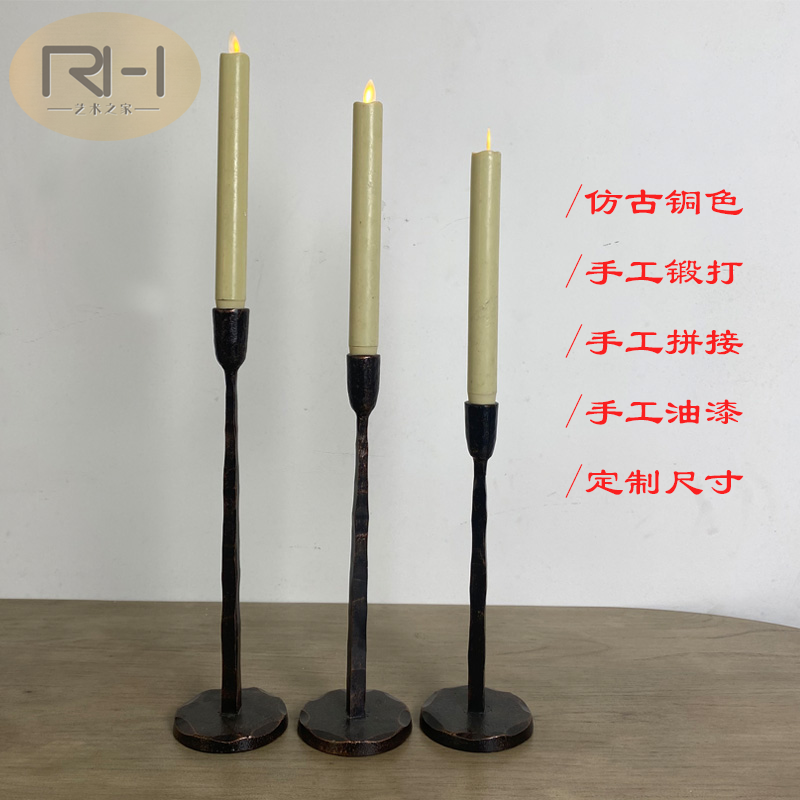 Hand Forged Iron Vintage Standing Candle Holder Set of 3