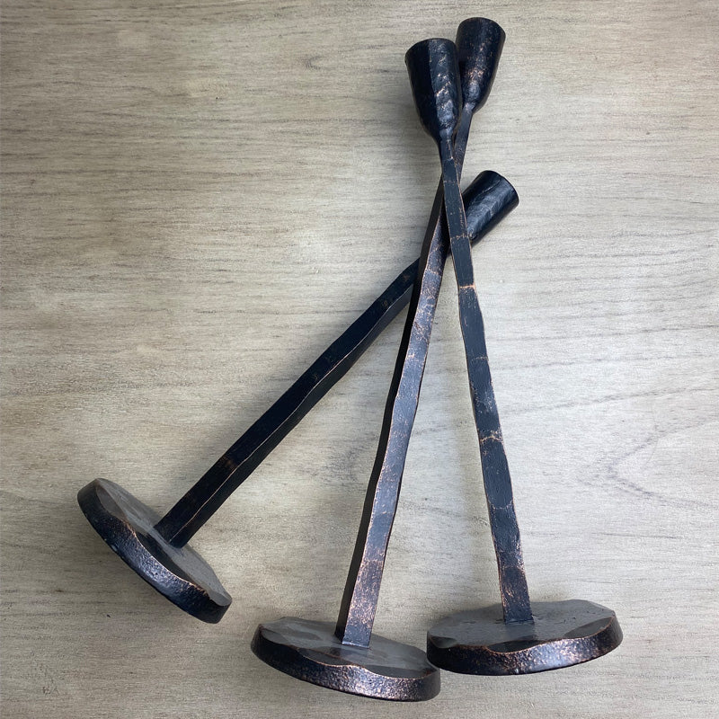 Hand Forged Iron Vintage Standing Candle Holder Set of 3
