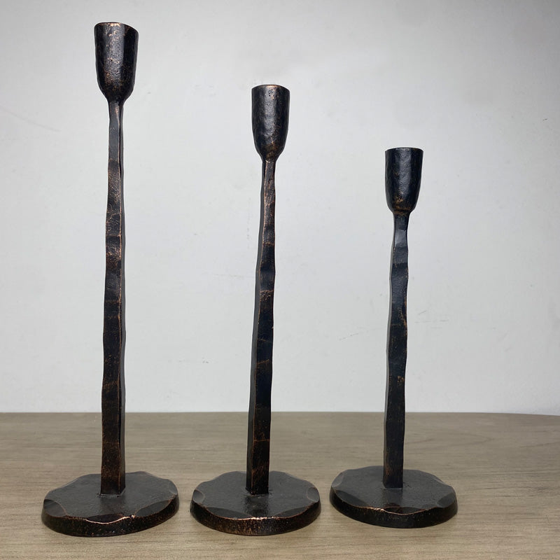 Hand Forged Iron Vintage Standing Candle Holder Set of 3