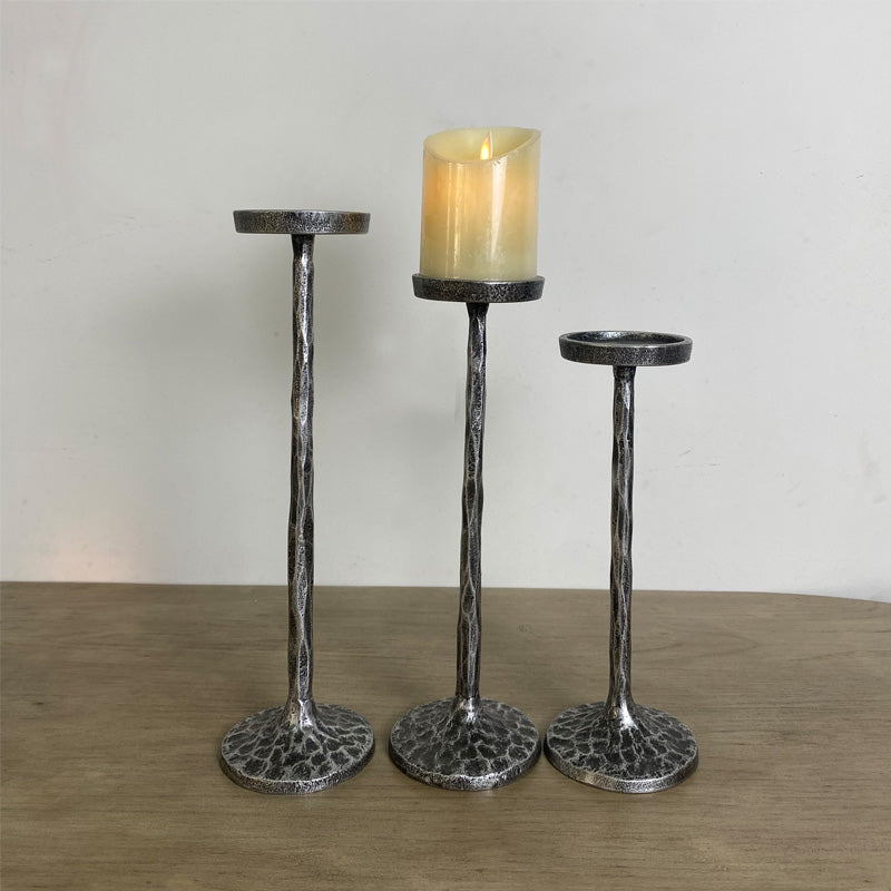 Hand Forged Iron Vintage Standing Candle Holder Set of 3