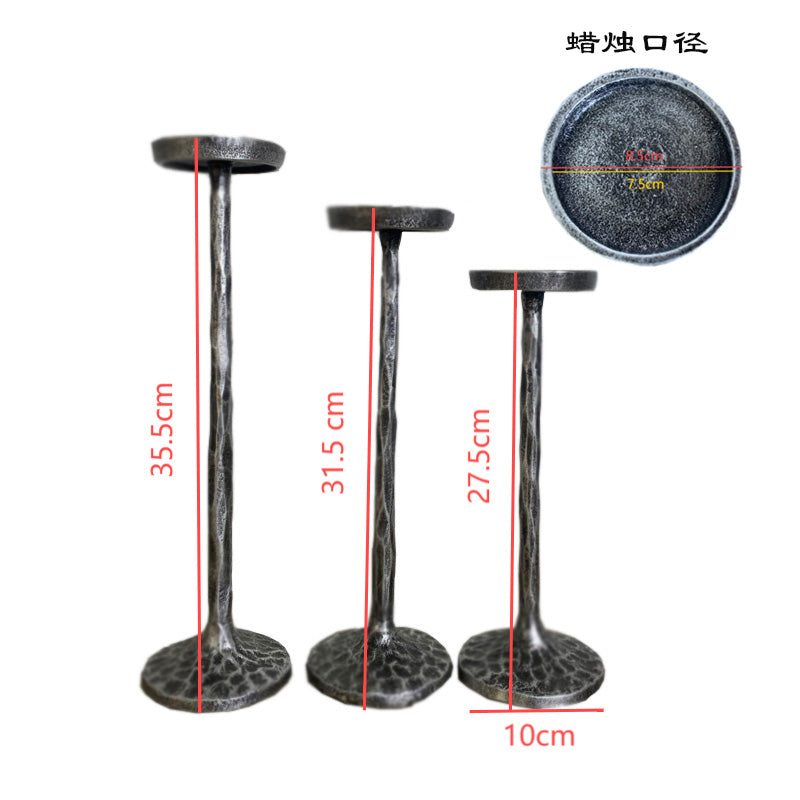 Hand Forged Iron Vintage Standing Candle Holder Set of 3