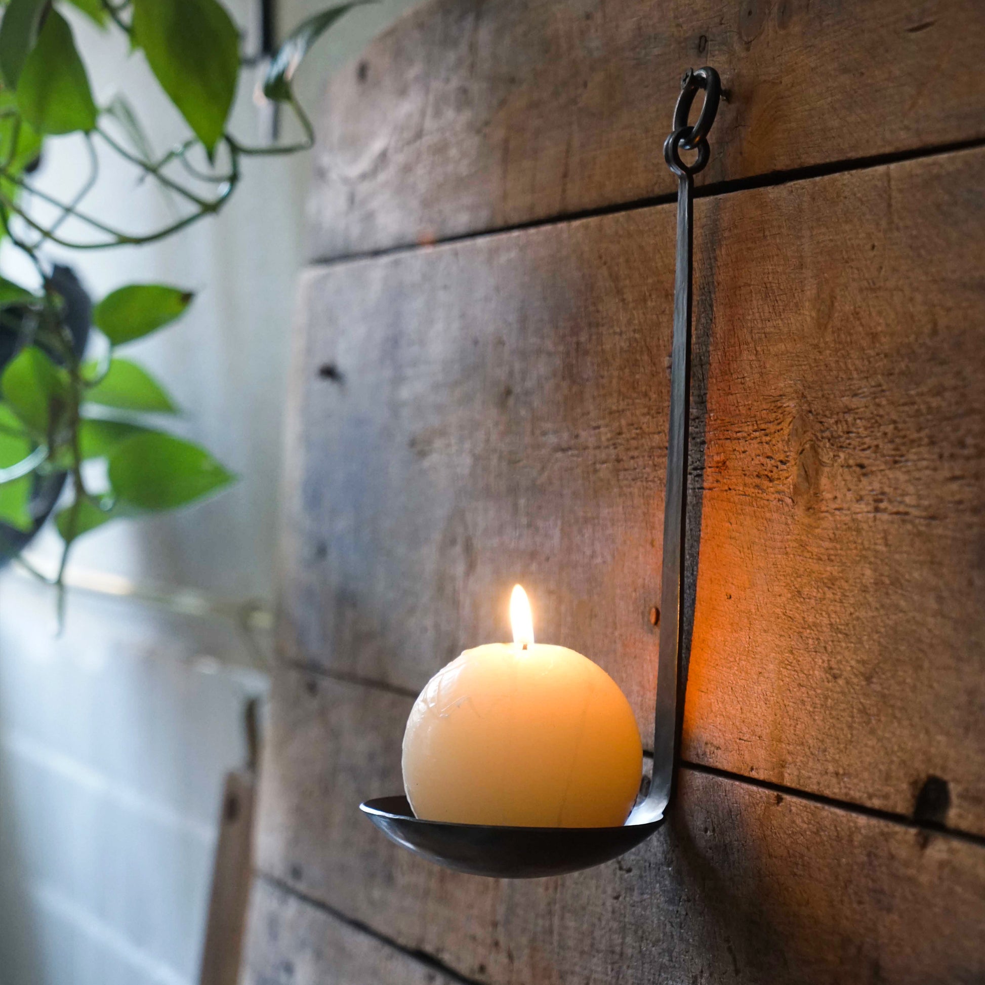 Hand Forged Long Handle Ladle Style Tealight Wall Candle Holder