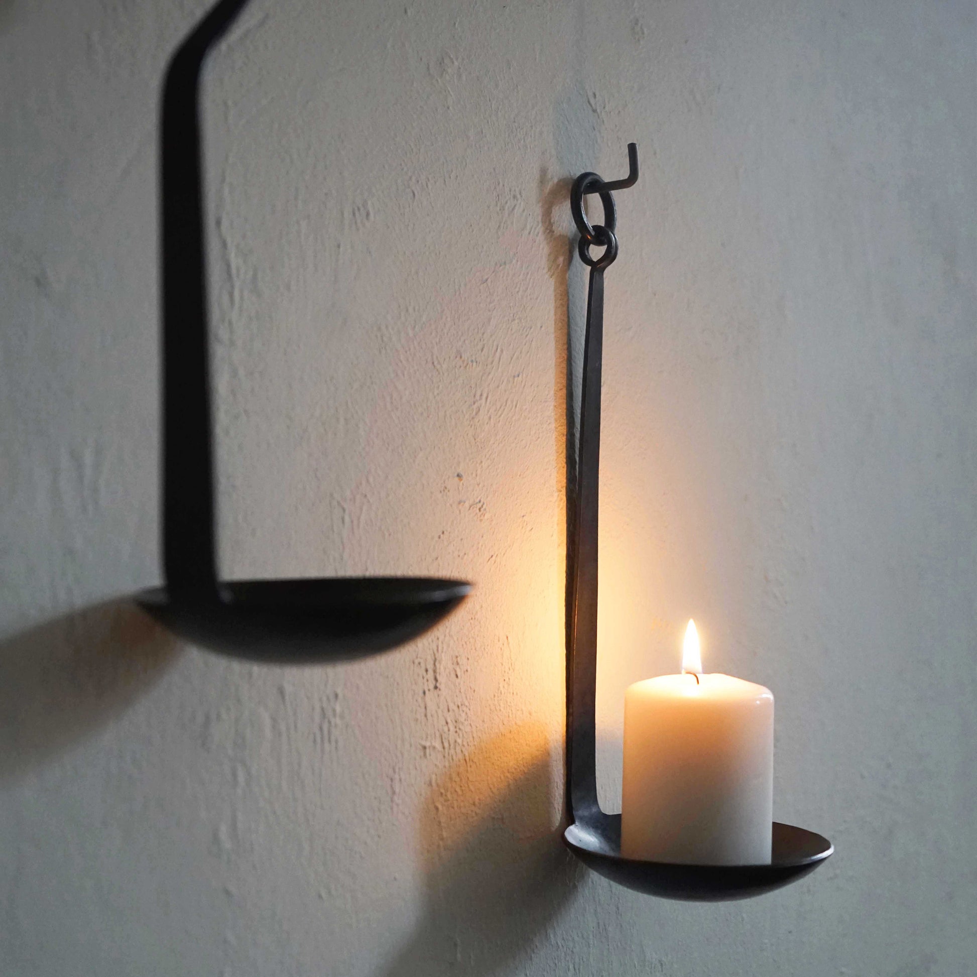 Hand Forged Long Handle Ladle Style Tealight Wall Candle Holder