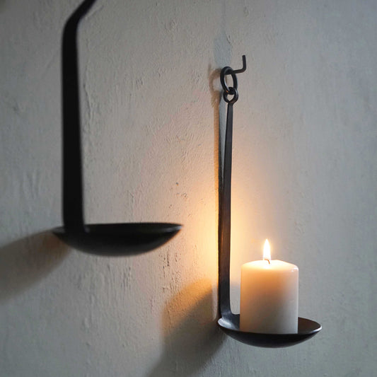 Hand Forged Long Handle Ladle Style Tealight Wall Candle Holder
