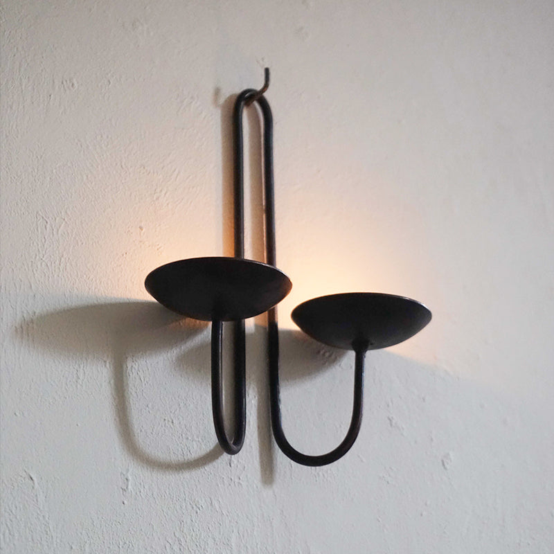 Hand Forged Iron Wall Mount Candelabra - Two Arm