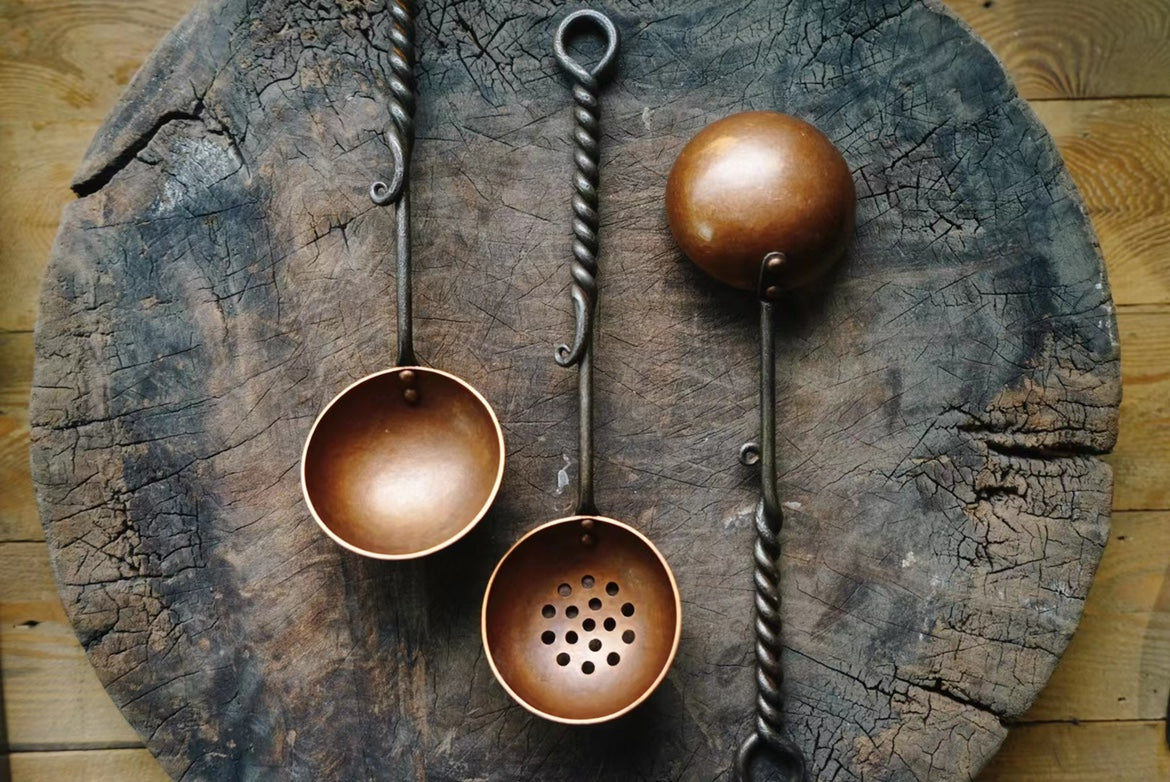 Hand Forged Twisted Iron and Solid Copper Spoon