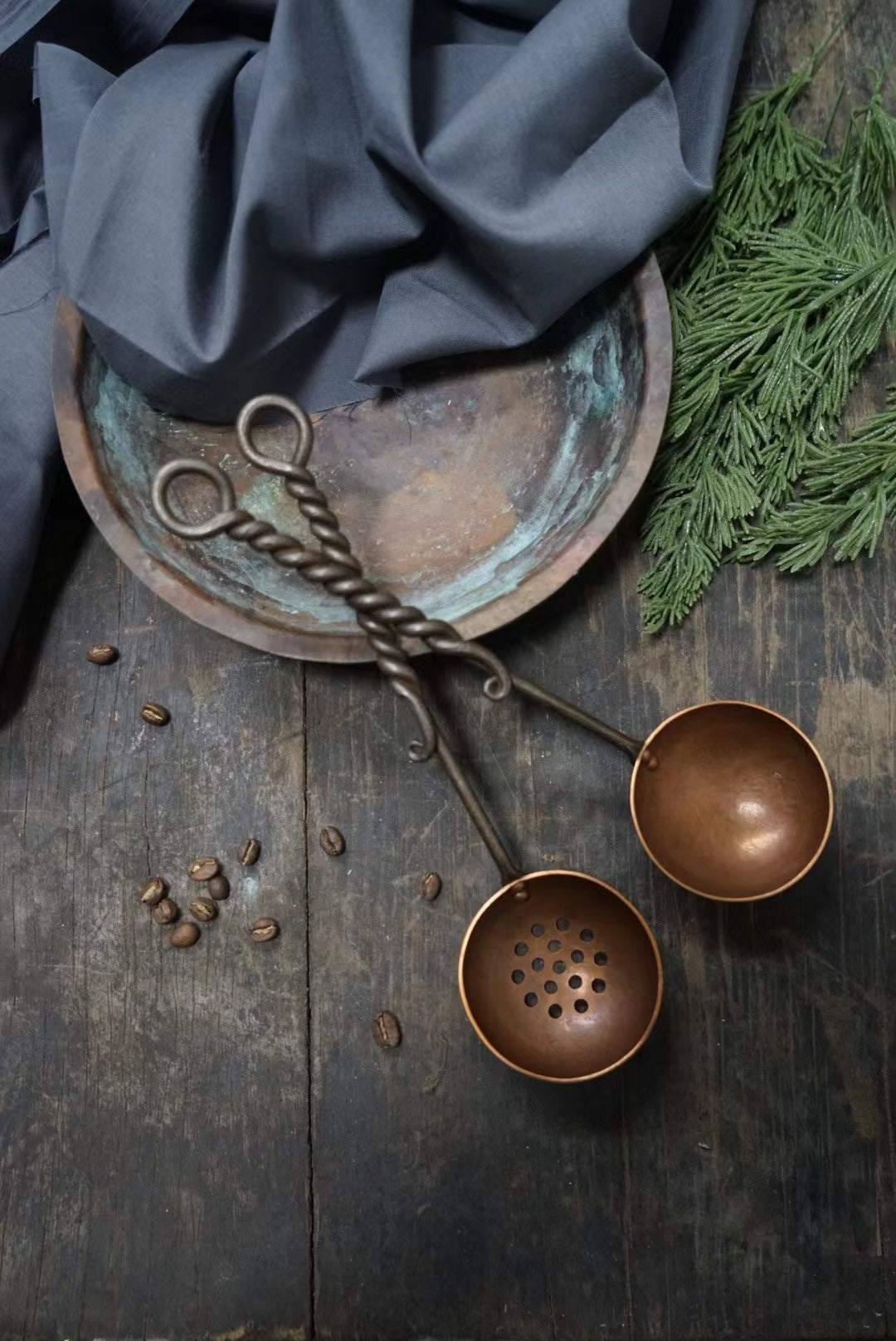 Hand Forged Twisted Iron and Solid Copper Spoon
