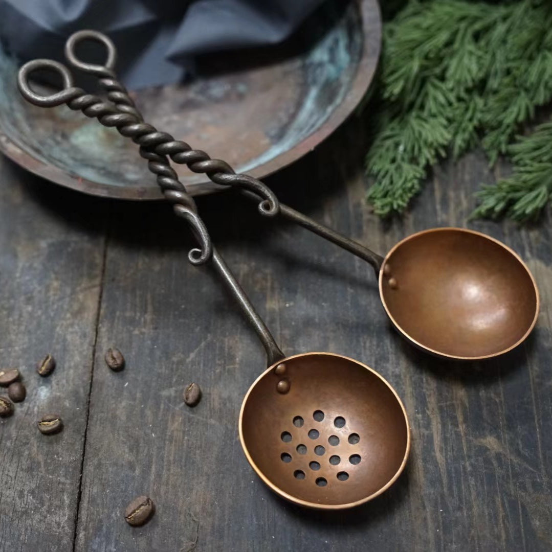 Hand Forged Twisted Iron and Solid Copper Spoon
