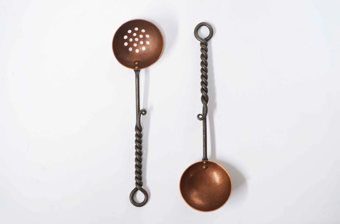 Hand Forged Twisted Iron and Solid Copper Spoon