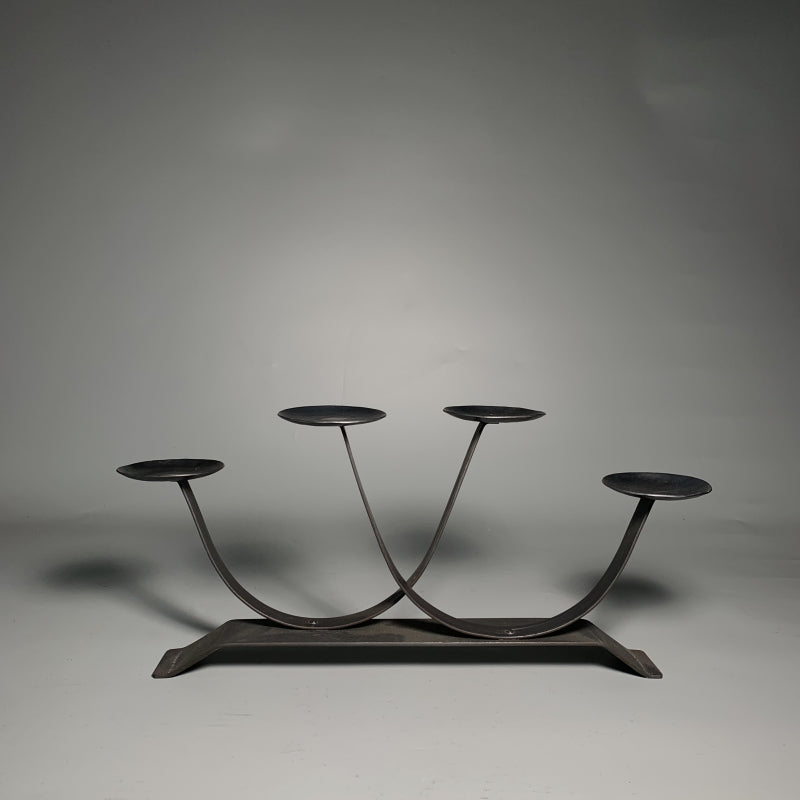 Hand Wrought Iron Brutalist Tabletop Candelabra - Four Arm