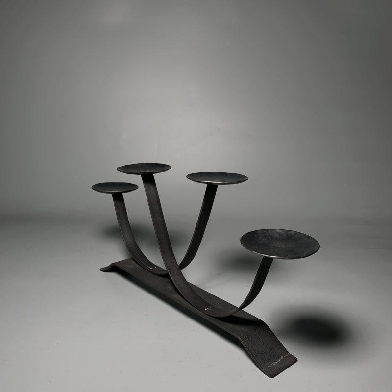 Hand Wrought Iron Brutalist Tabletop Candelabra - Four Arm