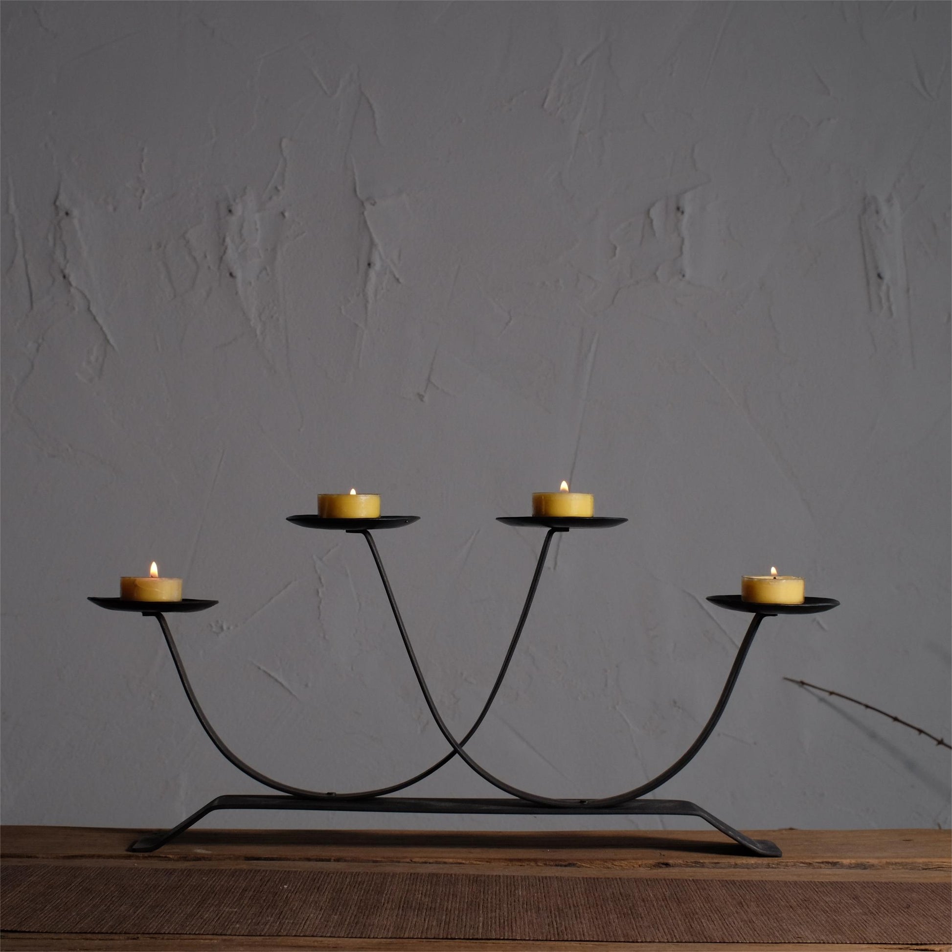 Hand Wrought Iron Brutalist Tabletop Candelabra - Four Arm