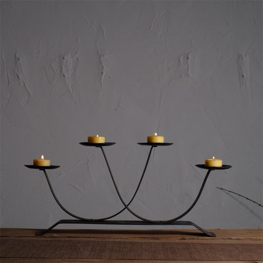 Hand Wrought Iron Brutalist Tabletop Candelabra - Four Arm