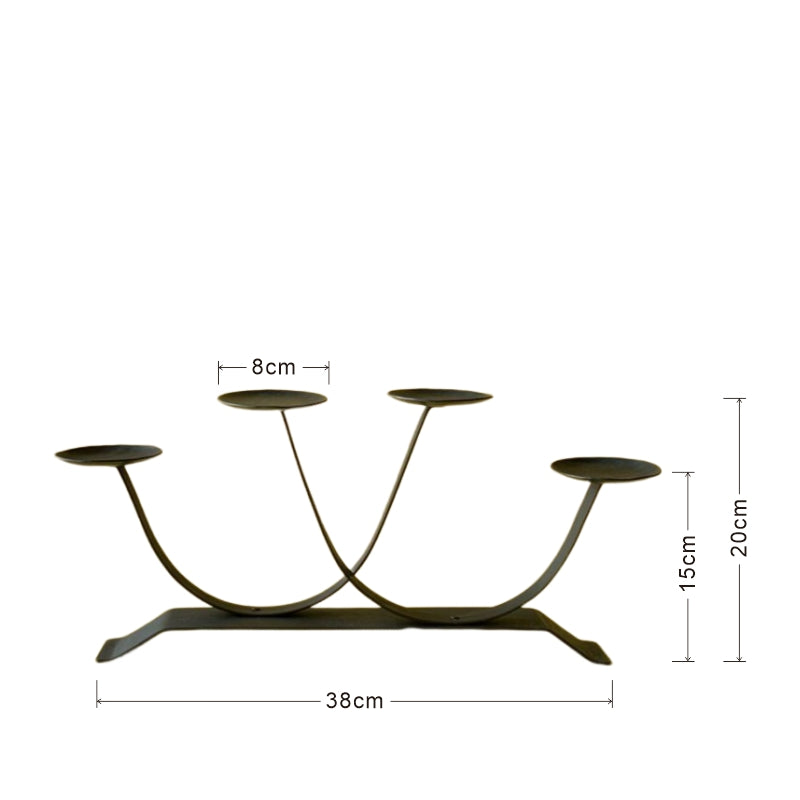 Hand Wrought Iron Brutalist Tabletop Candelabra - Four Arm