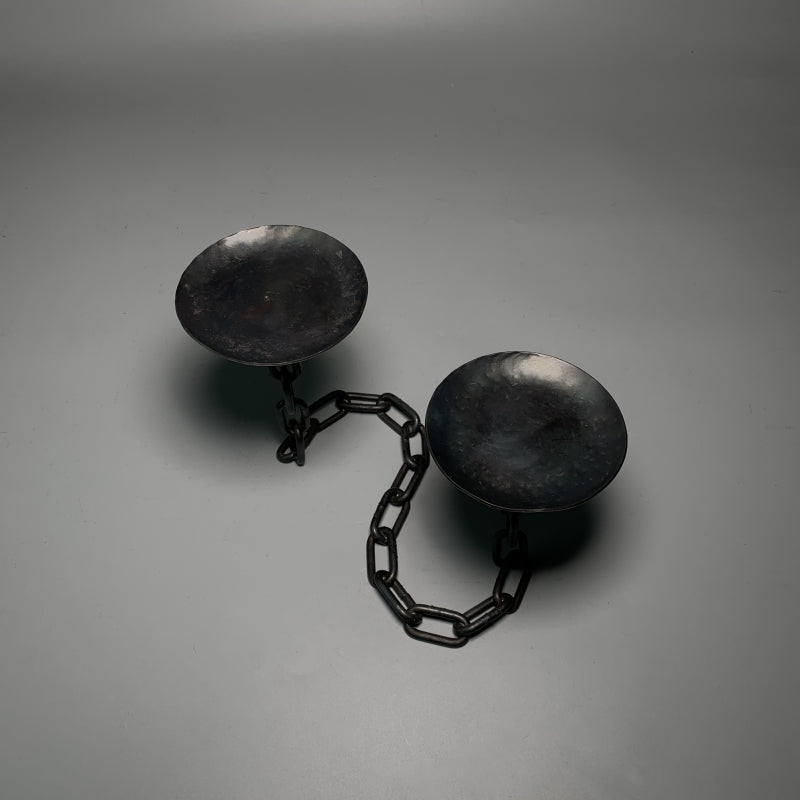 Hand Wrought Iron Chain Tabletop Candelabra - Two Arm