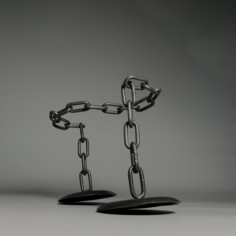 Hand Wrought Iron Chain Tabletop Candelabra - Two Arm