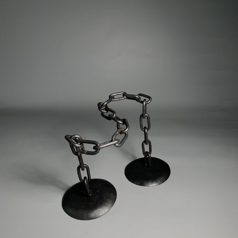 Hand Wrought Iron Chain Tabletop Candelabra - Two Arm