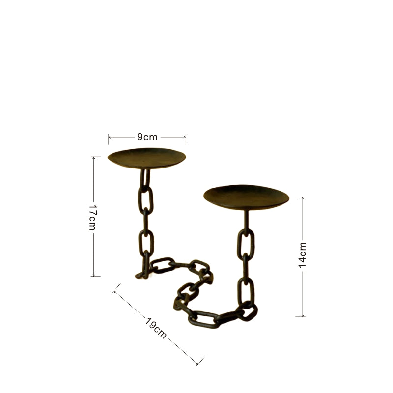 Hand Wrought Iron Chain Tabletop Candelabra - Two Arm