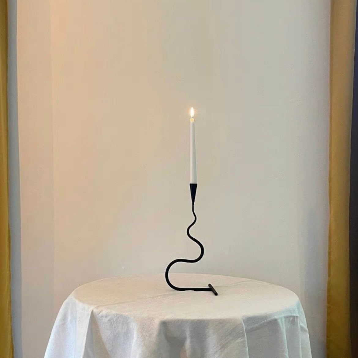 Hand Wrought Iron Snake Shaped Vintage Taper Tabletop Candle Stick